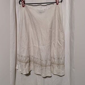 Rafaella White Cream 100% Linen Skirt With Embroidered Eyelet Trim Sz 12